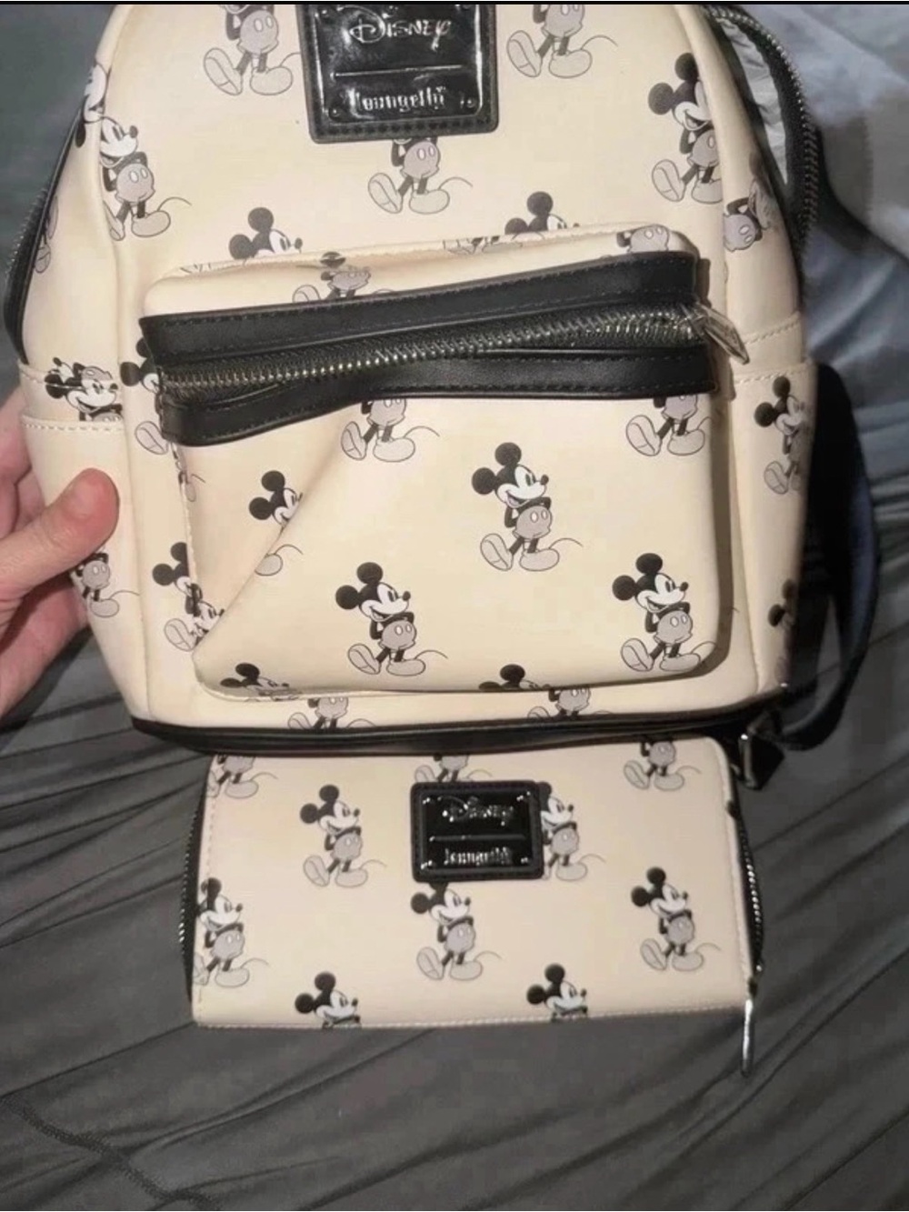 Disney Cream Mickey Mouse Mini Backpack and Wallet Set with Black Trim